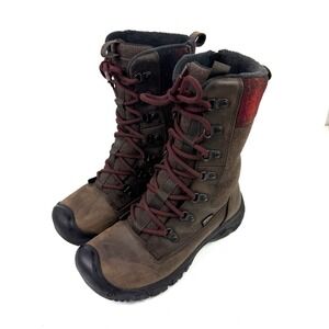 Keen Greta Boots 7 Waterproof Insulated Mid Calf Leather Red Plaid Zip Lace Up